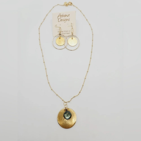 Athena gold plated disk necklace and earrings set - Picture 1 of 4